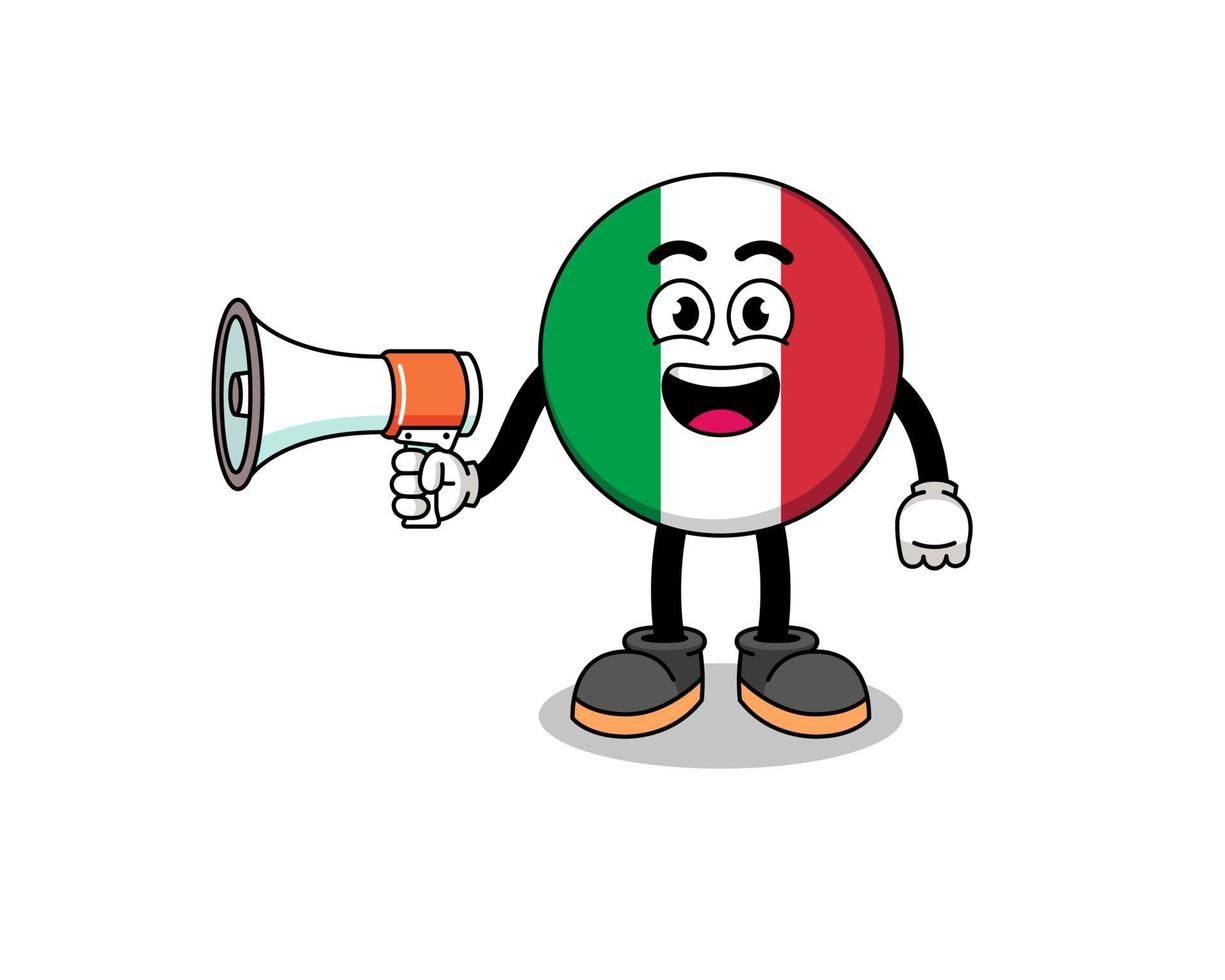 illustration de dessin animé drapeau italie tenant mégaphone vecteur