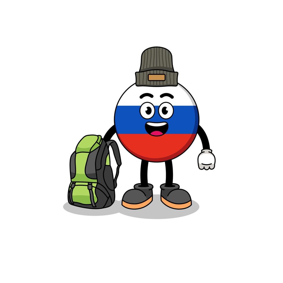 illustration de la mascotte du drapeau russe en tant que randonneur vecteur