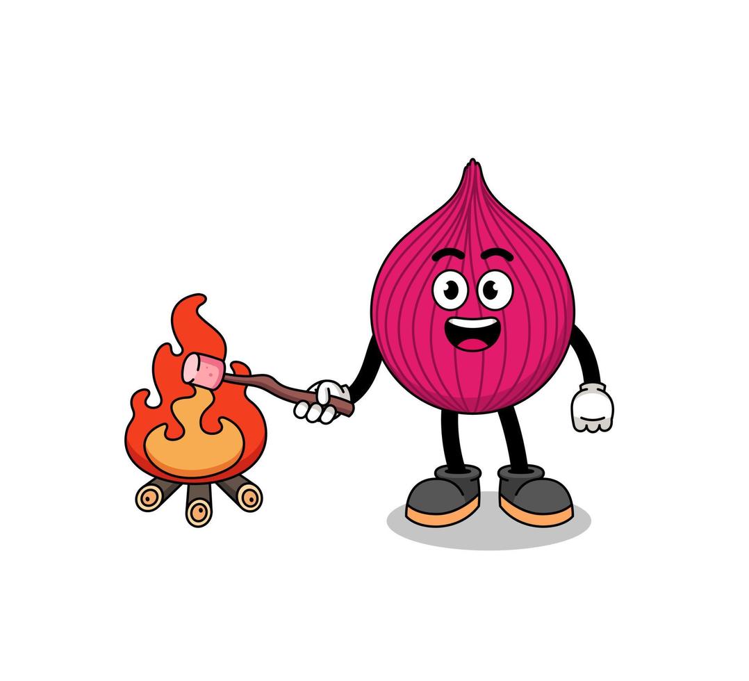 illustration d'oignon rouge brûlant une guimauve vecteur