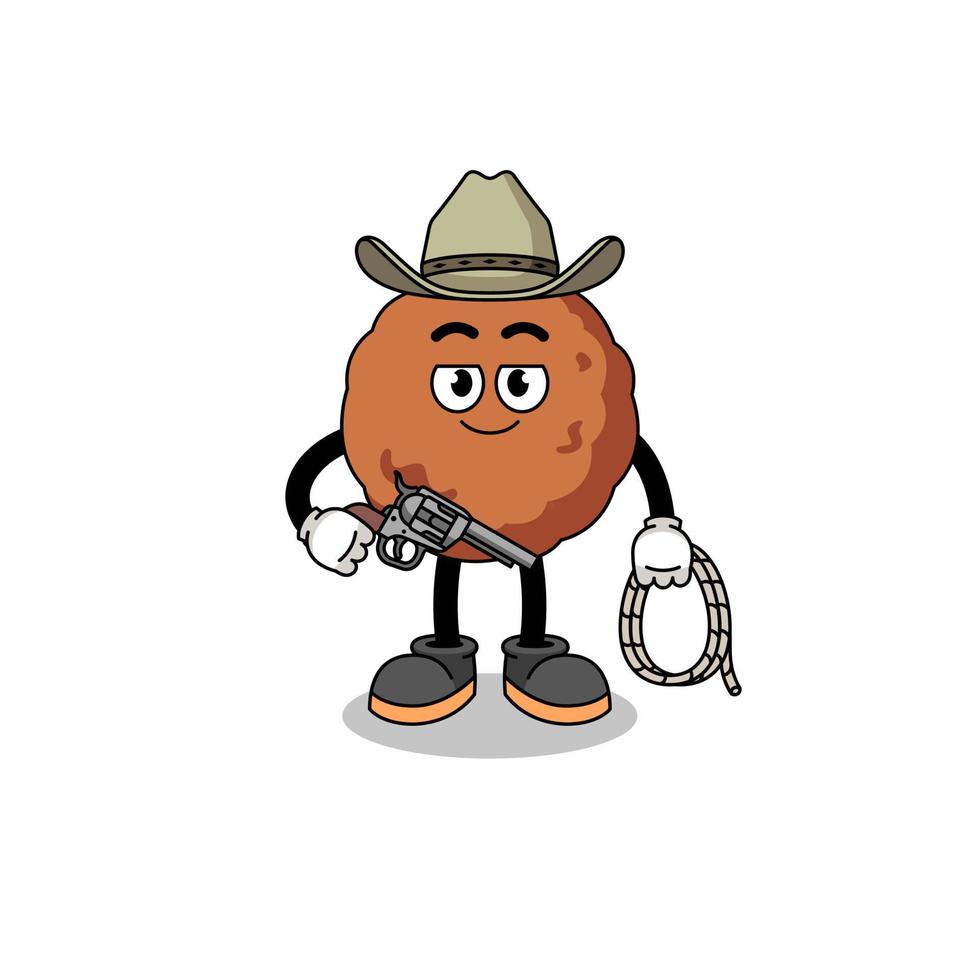 mascotte de personnage de boulette de viande en tant que cow-boy vecteur