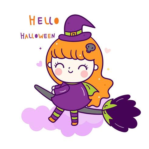 Fille mignonne de sorcière Halloween vecteur