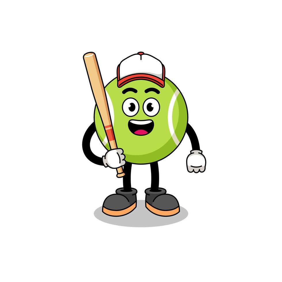 caricature de mascotte de balle de tennis en tant que joueur de baseball vecteur
