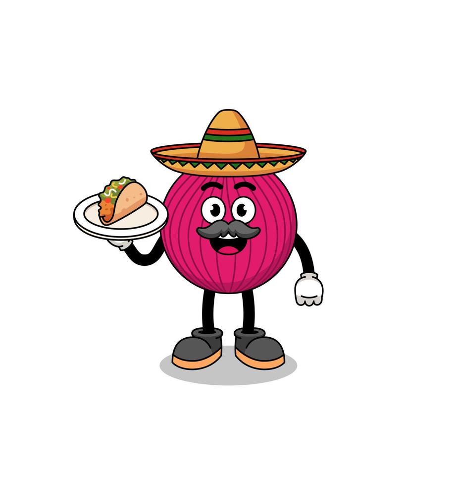 caricature de personnage d'oignon rouge en tant que chef mexicain vecteur