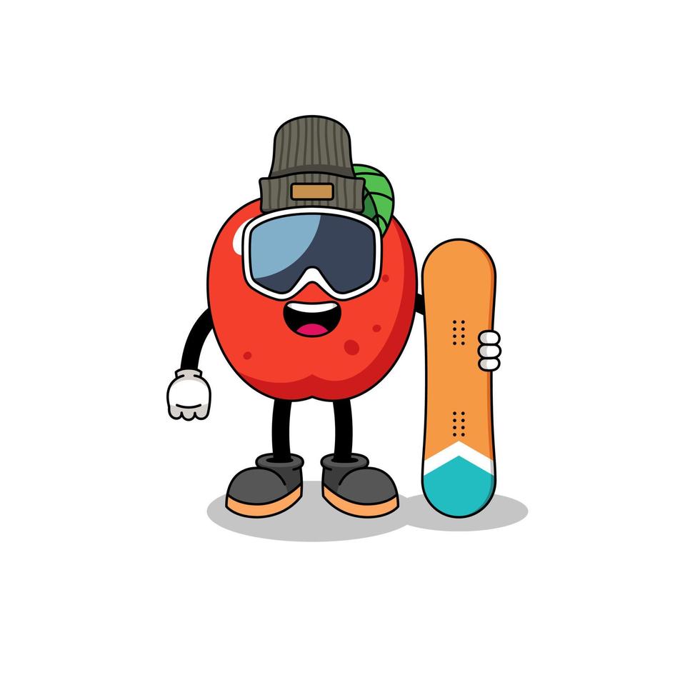 caricature de mascotte de joueur de snowboard apple vecteur