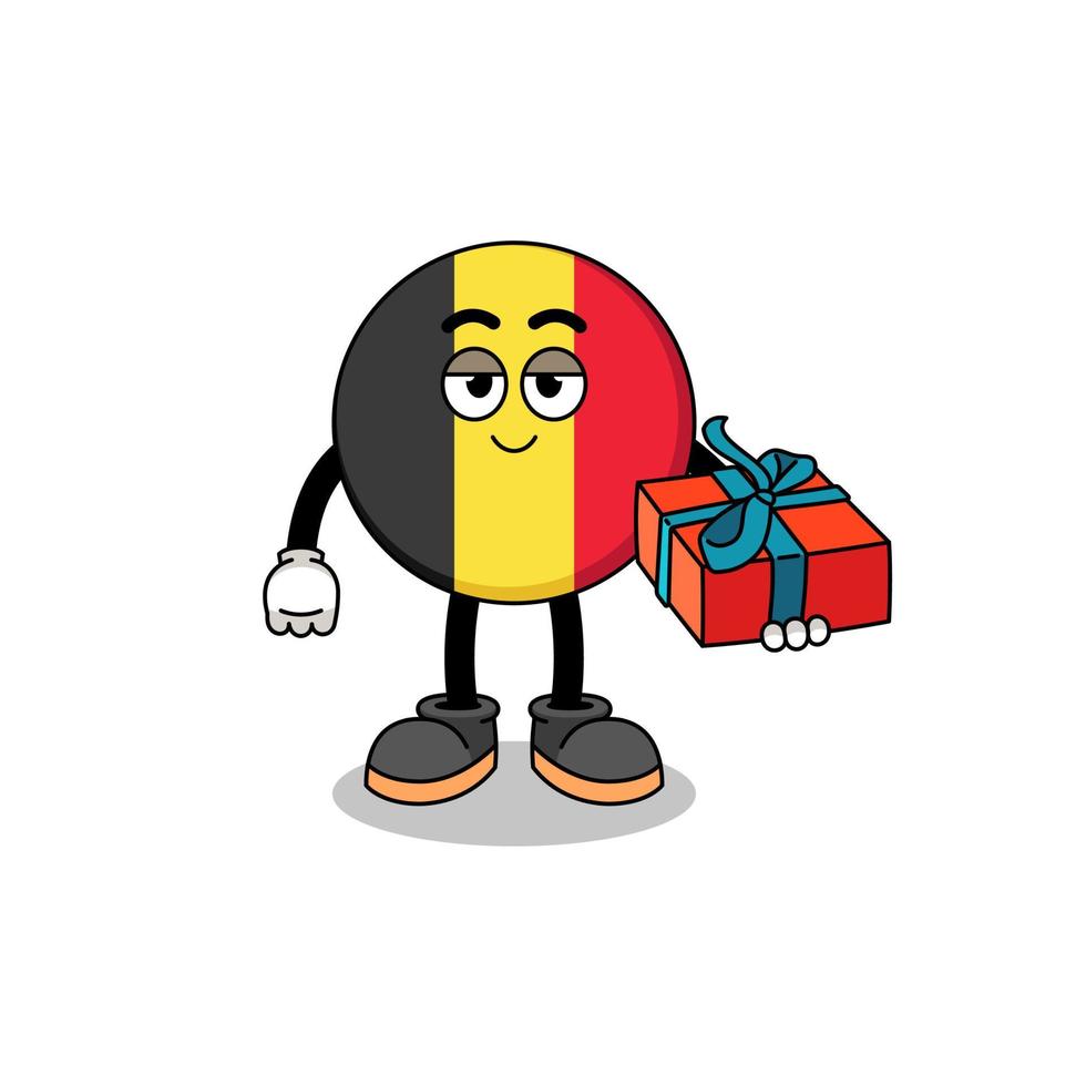 illustration de mascotte drapeau belgique donnant un cadeau vecteur