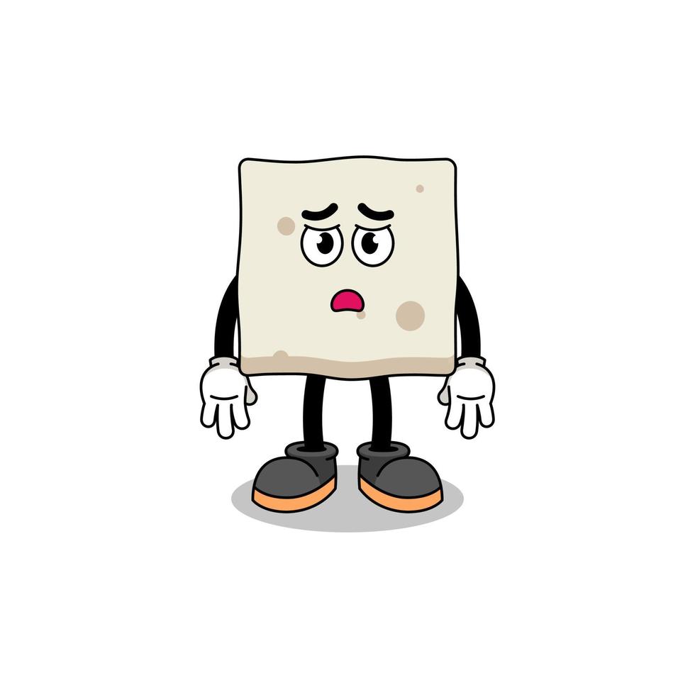 illustration de dessin animé de tofu avec un visage triste vecteur