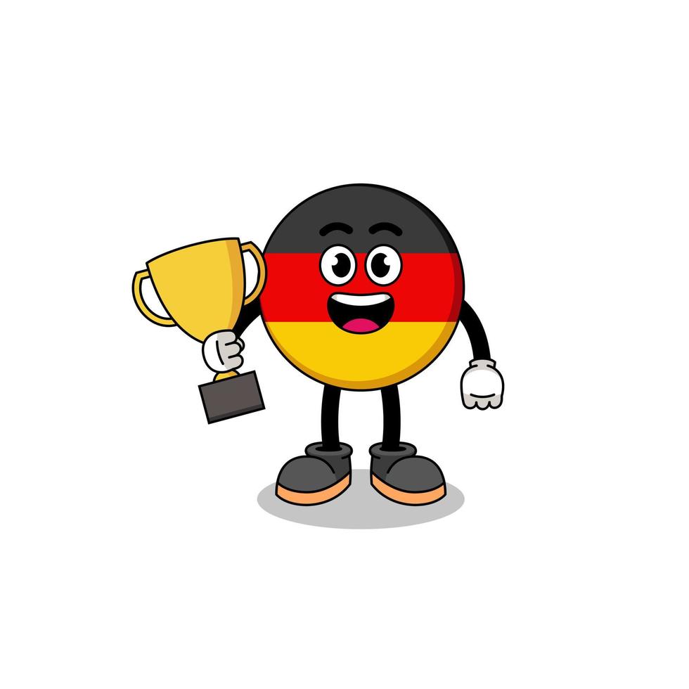 mascotte de dessin animé du drapeau allemand tenant un trophée vecteur