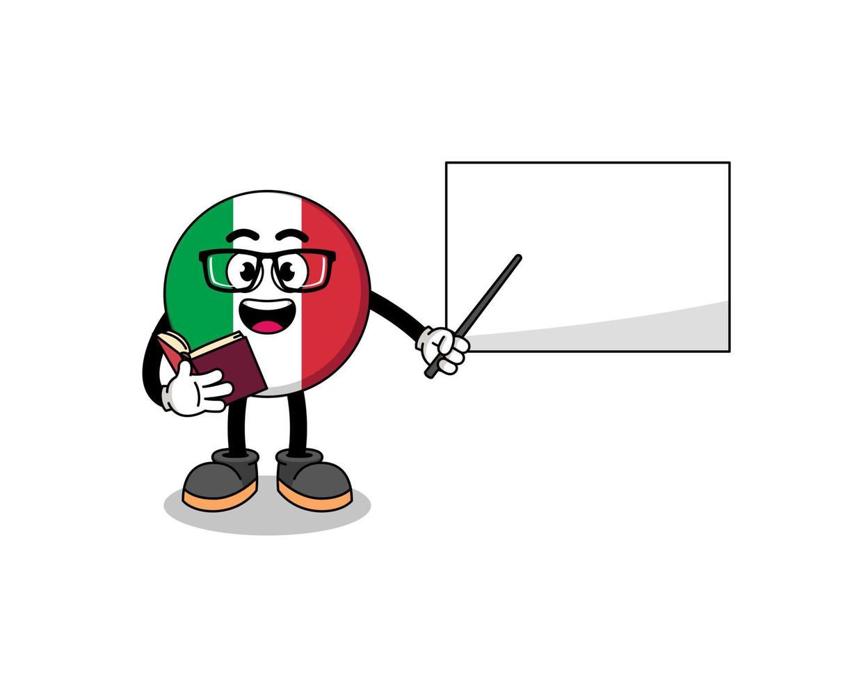 mascotte, dessin animé, de, italie, drapeau, professeur vecteur