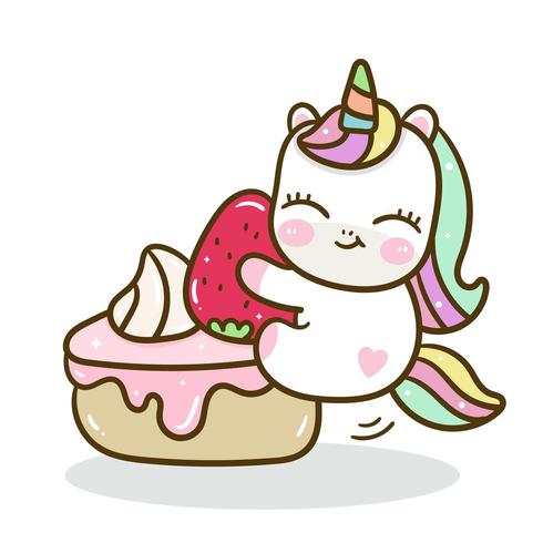 Vecteur de Licorne mignon avec fond de gâteau sucré