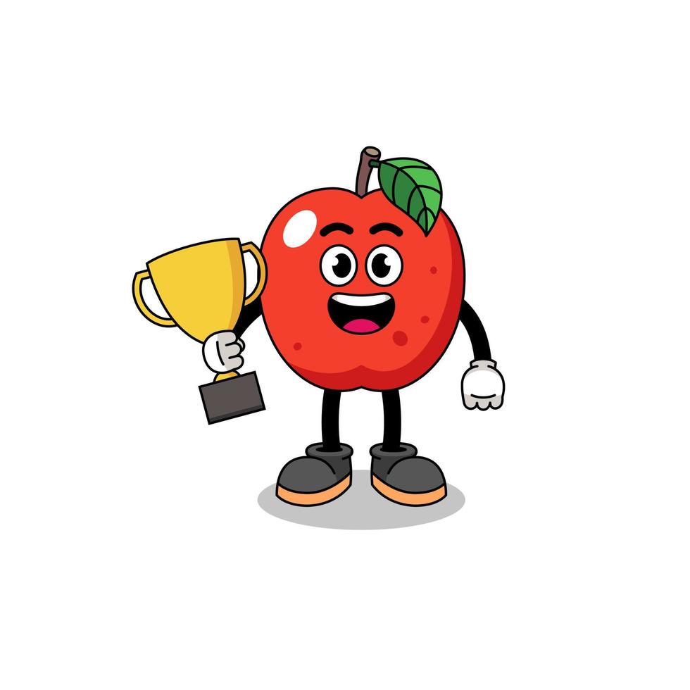 mascotte de dessin animé de pomme tenant un trophée vecteur