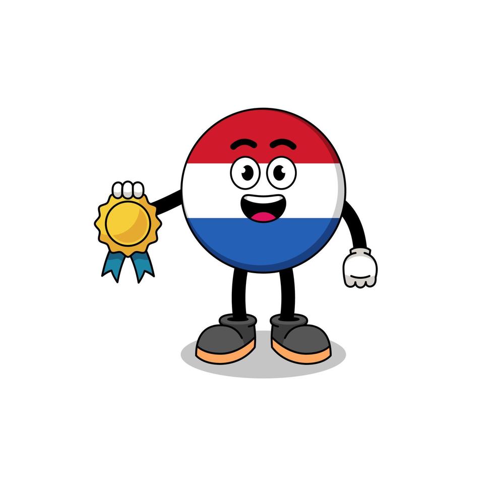 drapeau des pays bas illustration de dessin animé avec satisfaction garantie médaille vecteur