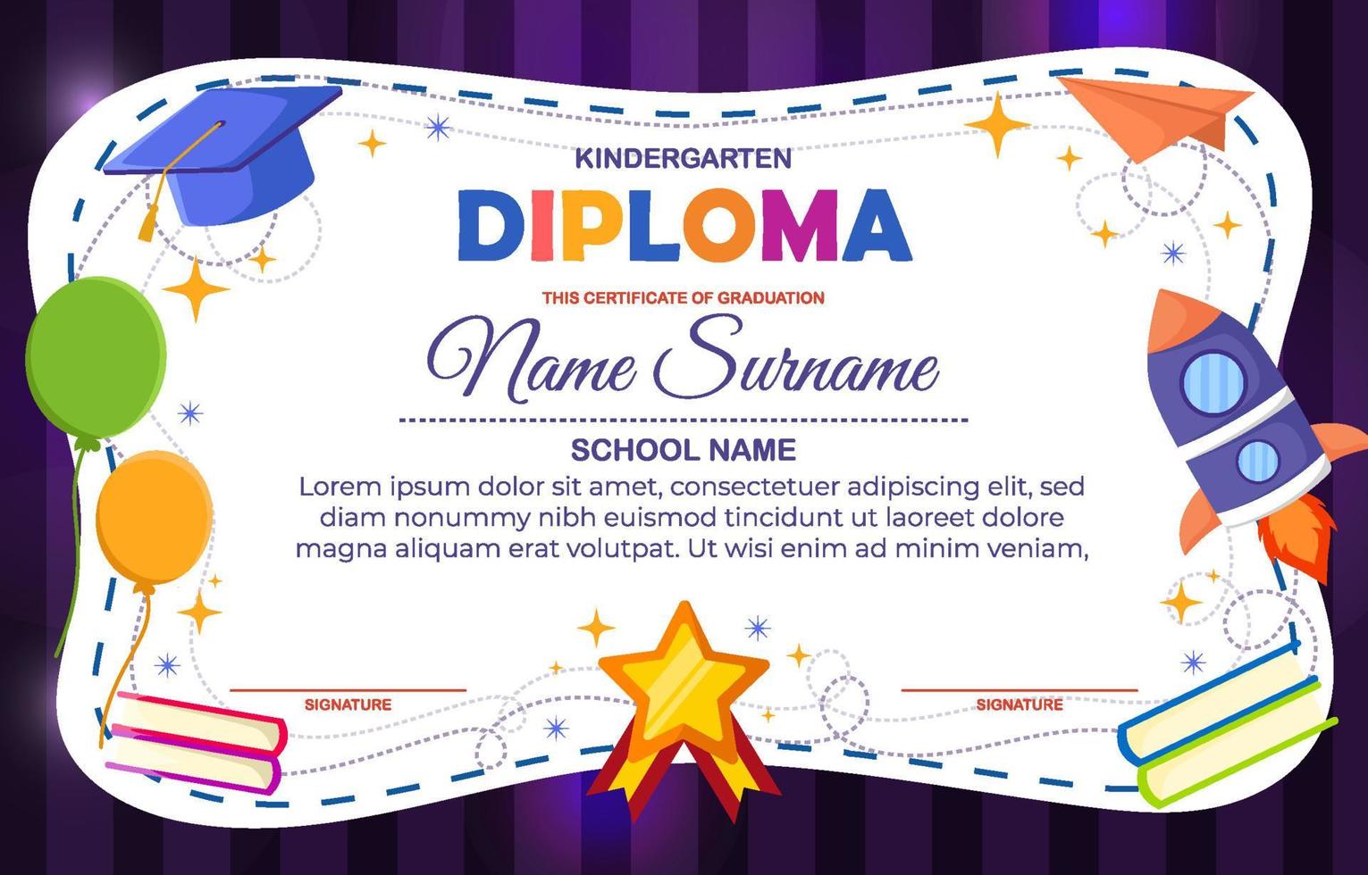 certificat de diplôme de maternelle vecteur