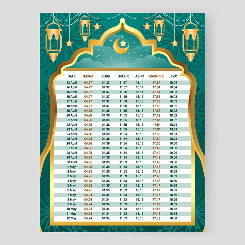 calendrier du mois de ramadan 2022 vecteur