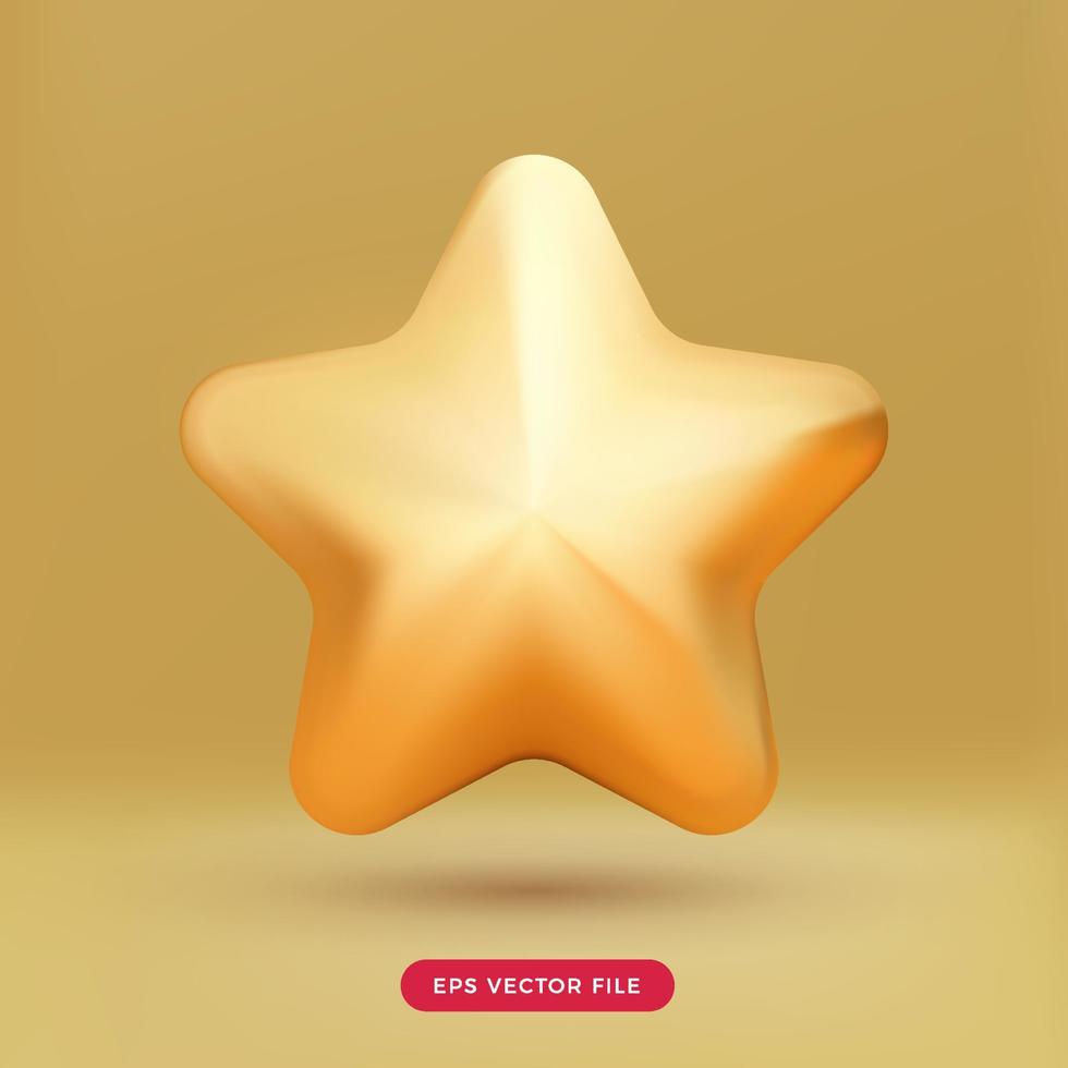 jolie étoile d'or 3d. icône style de dessin animé de rendu 3d. vecteur de maille