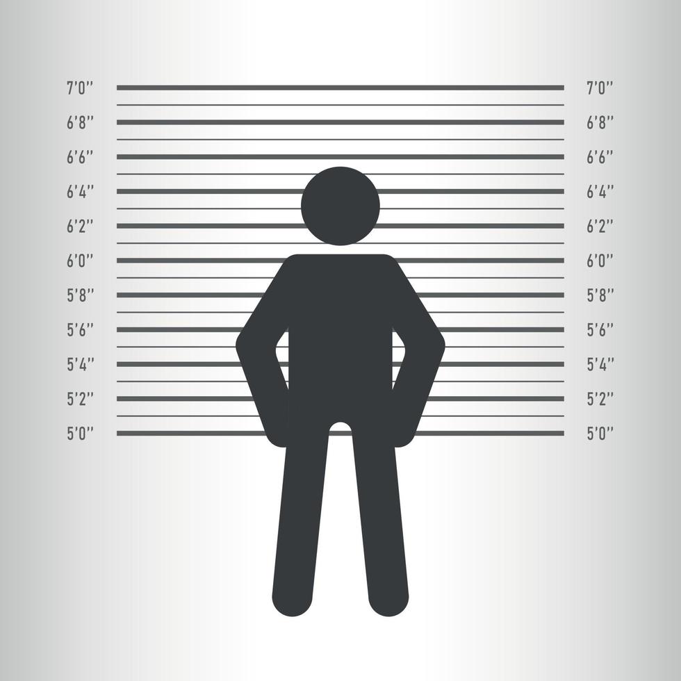 mugshot avec silhouette homme. alignement de la police. dangereux anonyme. illustration vectorielle vecteur
