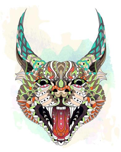 Lynx caracal à motifs sur fond aquarelle vecteur
