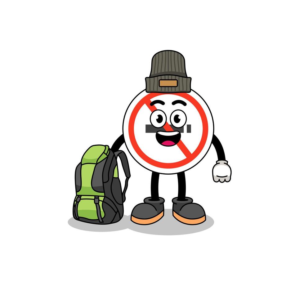 illustration d'une mascotte de signe non fumeur en tant que randonneur vecteur