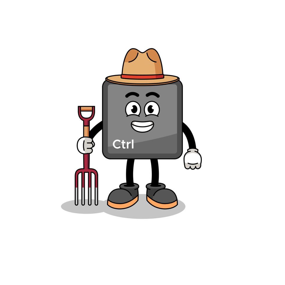 mascotte de dessin animé d'agriculteur de bouton de commande de clavier vecteur