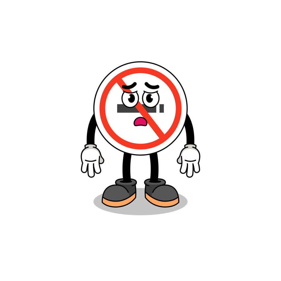 illustration de dessin animé de signe non fumeur avec visage triste vecteur