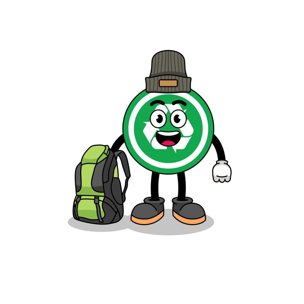 illustration de la mascotte du panneau de recyclage en tant que randonneur vecteur