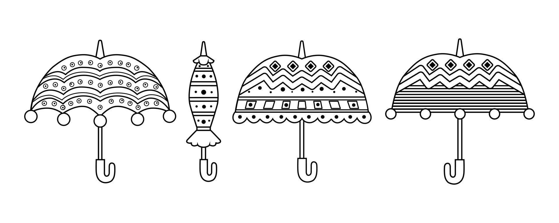 parapluies livre de coloriage antistress pour enfants et adultes. illustration vectorielle. vecteur