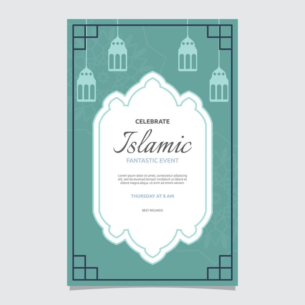 fond de cadre de carte d'invitation à un événement islamique design plat simple vecteur