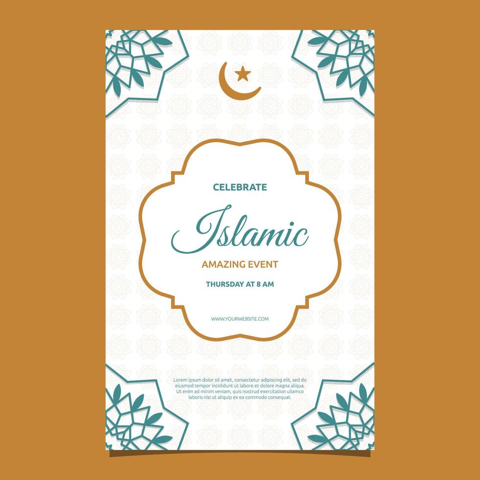 fond de cadre de carte d'invitation à un événement islamique design plat simple vecteur