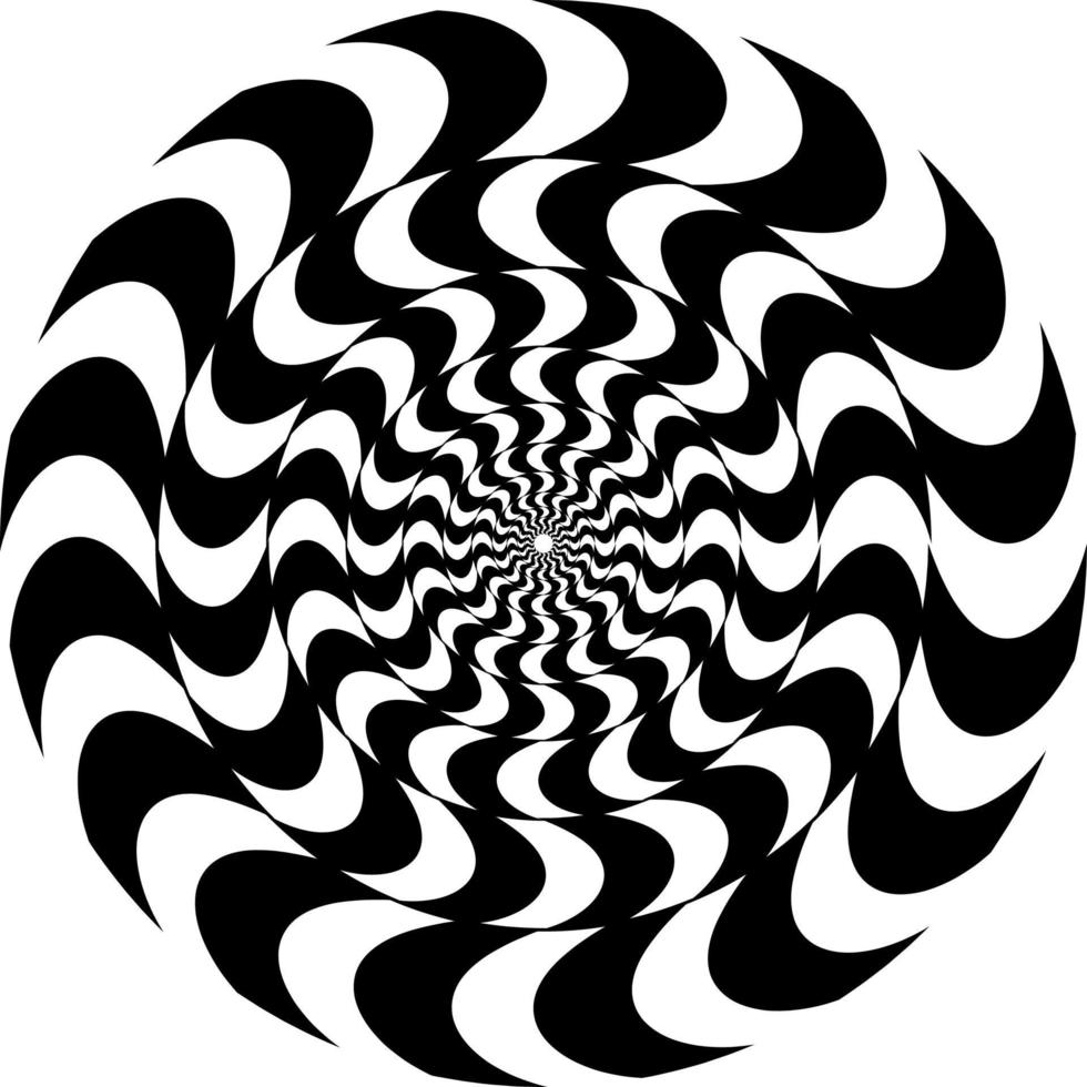 l'illusion d'optique du volume. vecteur rond motif noir et blanc isolé sur fond blanc. cercles de rayures noires et blanches alternées, imbriquées les unes dans les autres.