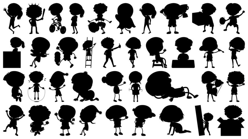 Ensemble de silhouettes d&#39;enfants actifs de dessin animé vecteur