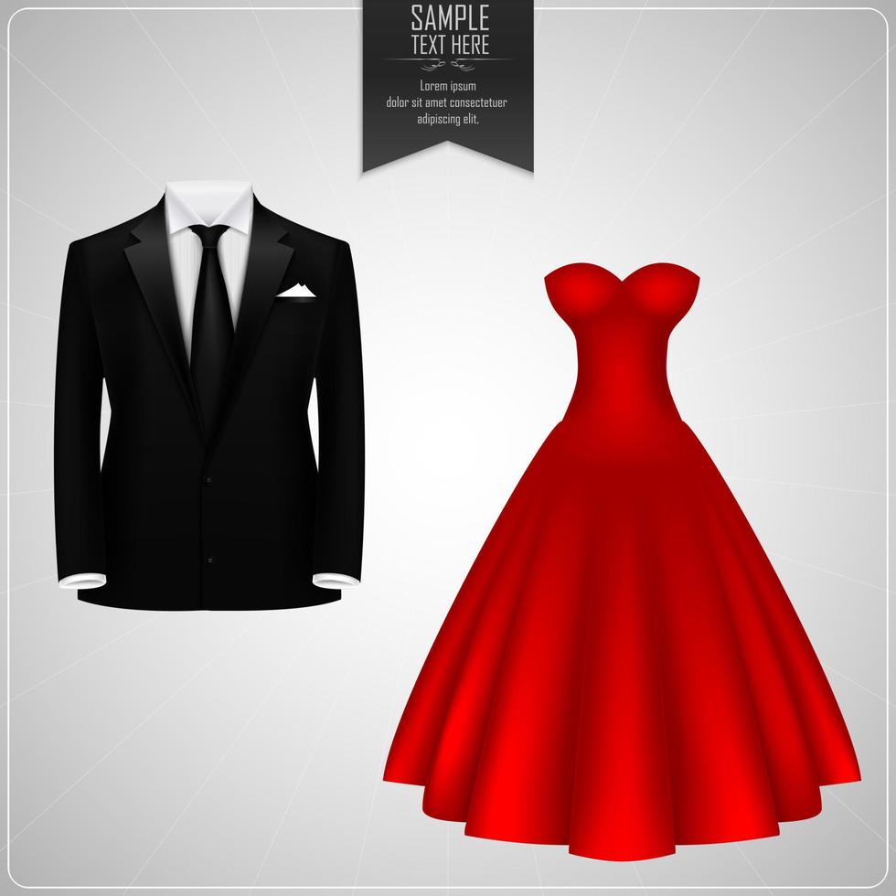smoking noir et robe de mariée rouge vecteur
