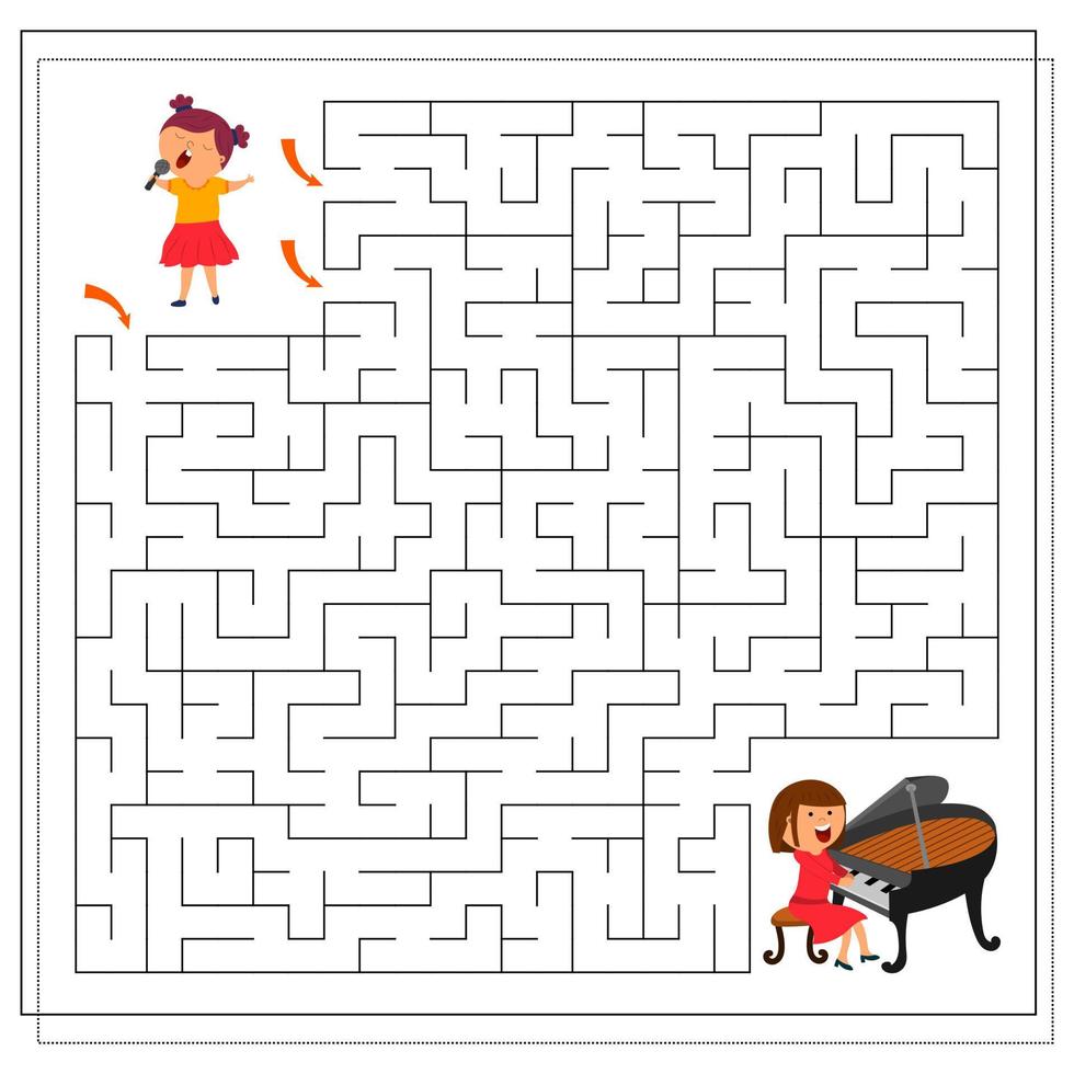 un jeu de puzzle pour les enfants, parcourez le labyrinthe. les enfants sont musiciens vecteur