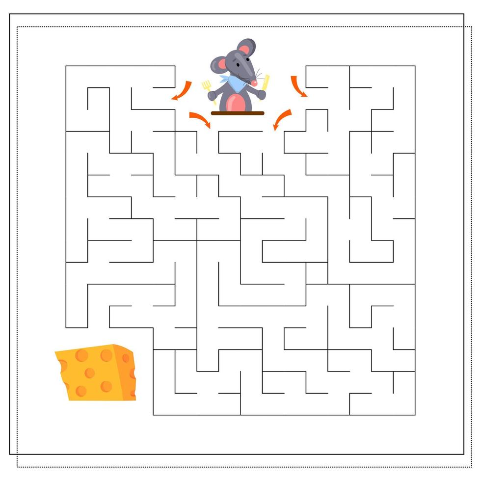 un jeu de logique pour les enfants, aidez le rat à passer le labyrinthe et à se rendre au fromage. vecteur