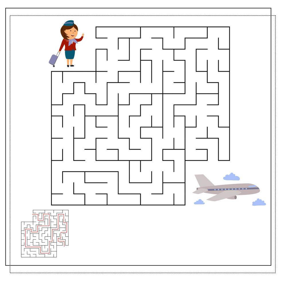 un jeu de logique pour les enfants, traversez un labyrinthe, une hôtesse de l'air et un avion vecteur