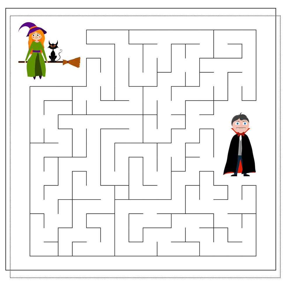 un jeu de puzzle pour les enfants, un labyrinthe. dracula et la sorcière vecteur