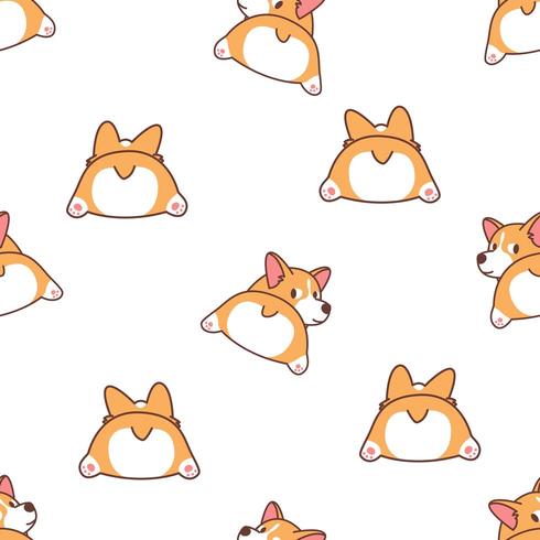 Modèle sans couture dessin animé mignon corgi butt vecteur