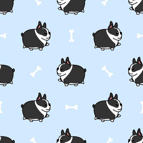 Fat boston terrier chien marche modèle sans couture de dessin animé vecteur