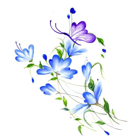 Belle composition florale aquarelle pourpre et bleue vecteur