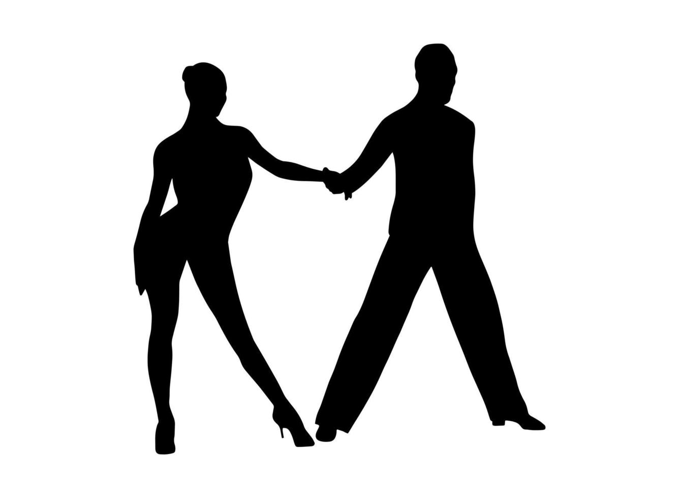 couple de danse latine, icône de silhouette d'ombre graphique, personne isolée simple dansant, élément de conception de logo de fête musicale, modèle d'impression de pictogramme élégant sensuel, performance classique de rumba ou de tango. vecteur