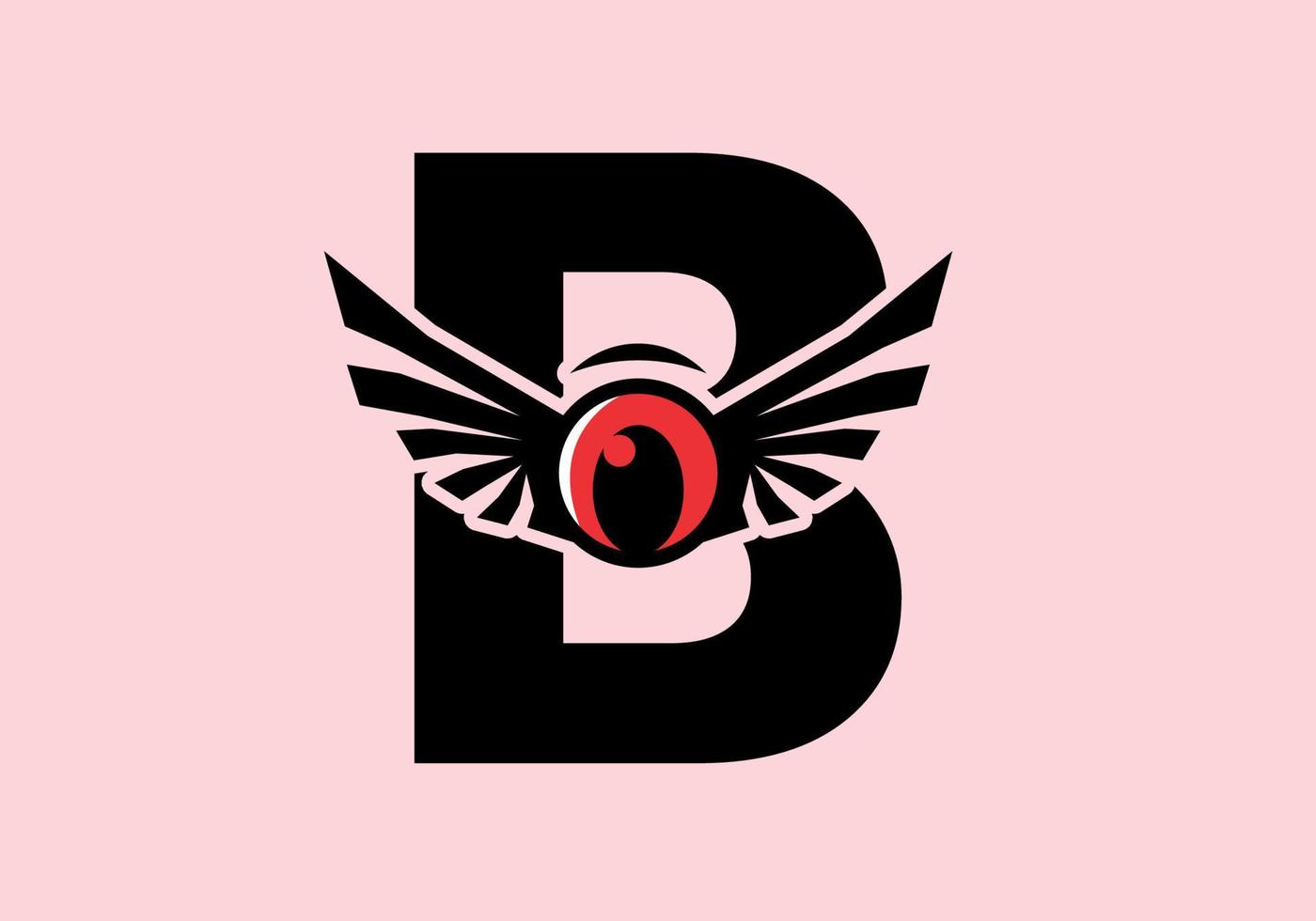 b lettre initiale avec des ailes aux yeux rouges vecteur