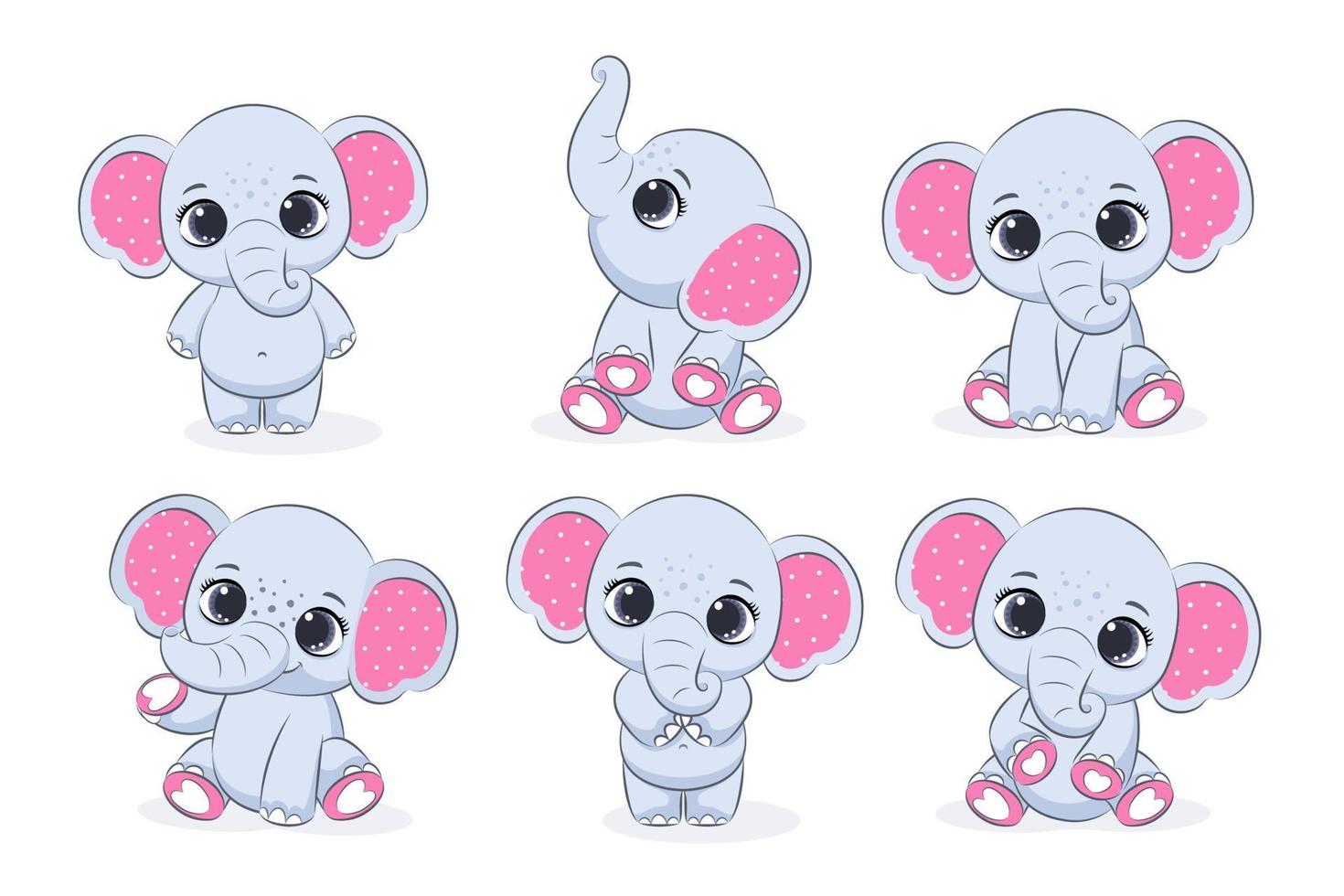 un ensemble de filles mignonnes d'éléphant. illustration vectorielle d'un dessin animé. vecteur