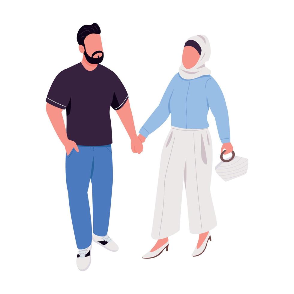 couple portant des tenues pour une rencontre parfaite avec des personnages vectoriels de couleur semi-plate vecteur
