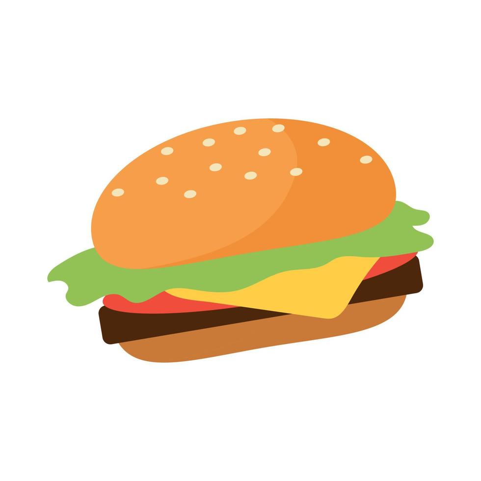 délicieux hamburger objet vectoriel de couleur semi-plat
