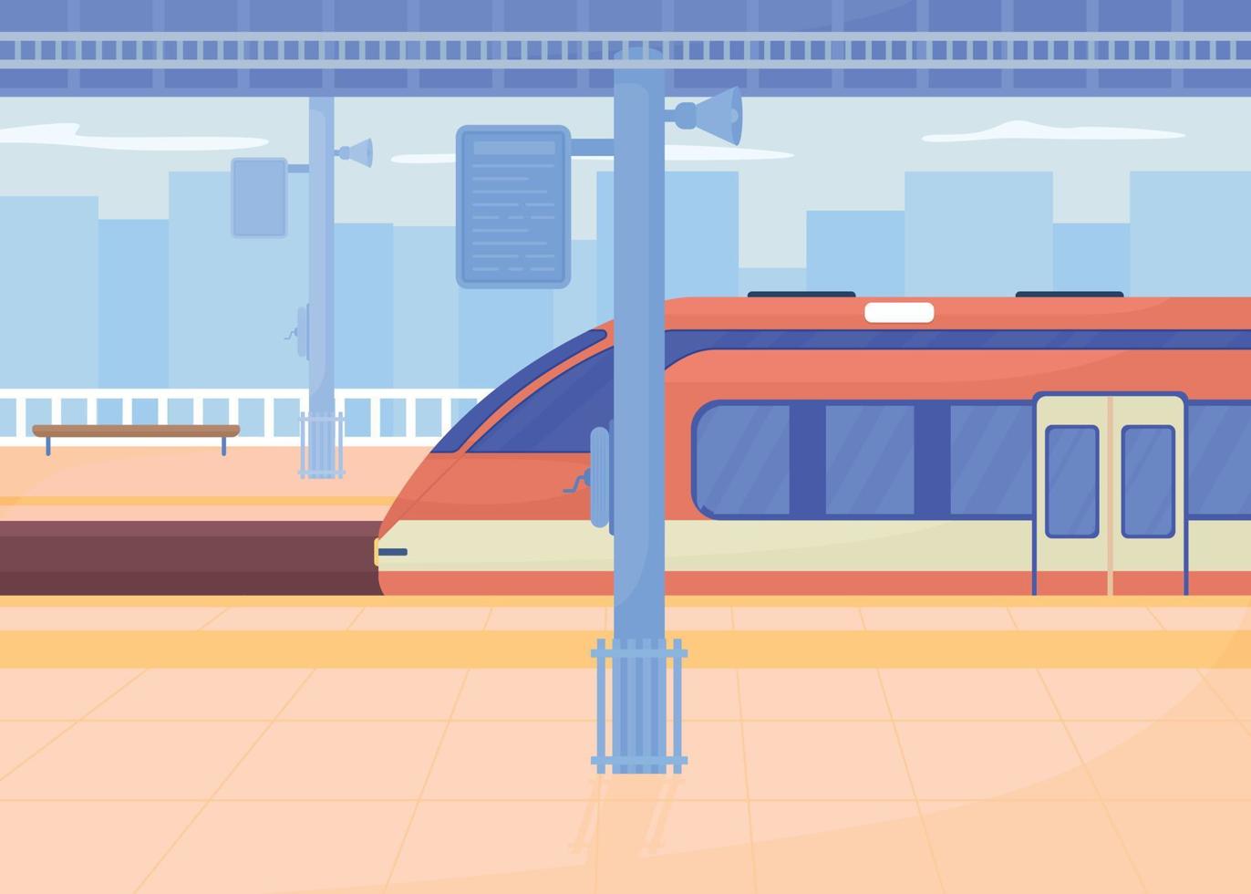 illustration vectorielle de couleur plate plate-forme de gare ferroviaire vecteur