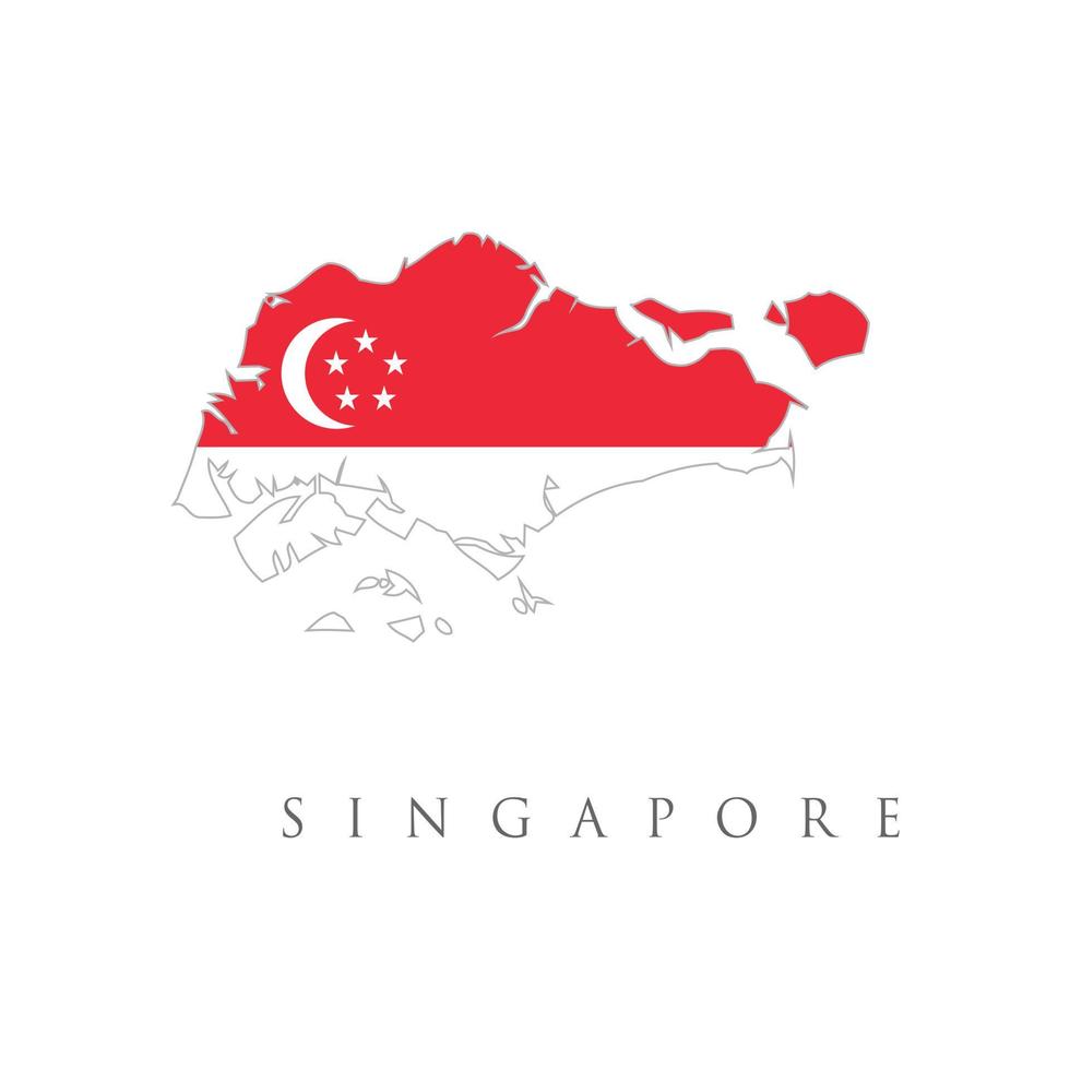 carte de singapour avec le drapeau. drapeau de la république de singapour simple vecteur isolé dans les couleurs officielles. le singapour est membre de la communauté économique de l'asean. drapeau national de singapour.