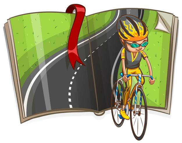 Homme cyclisme et route vide dans une illustration de livre vecteur