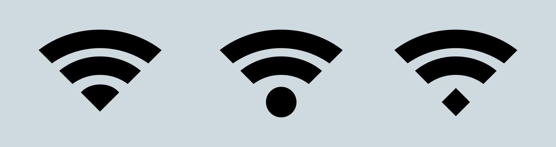 icône ou signe sans fil et wifi pour un accès Internet à distance. jeu d'icônes wifi noir différent. vecteur