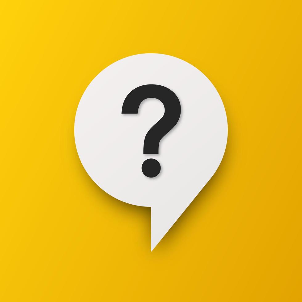 bannière carrée jaune avec bulle de chat et icône de point d'interrogation. symbole d'aide. vecteur