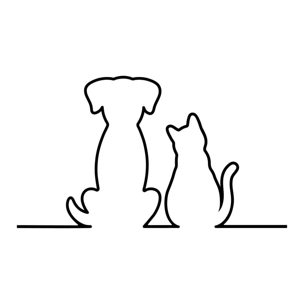 illustration linéaire de contour d'un chat et d'un chien vecteur