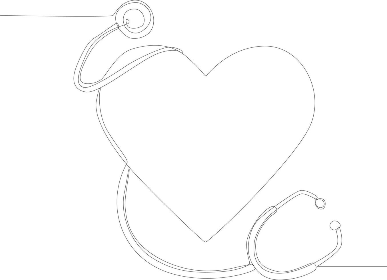 dessin en ligne continu du stéthoscope médical et du coeur. signe de stéthoscope isolé sur fond blanc. symbole médecine. illustration vectorielle. vecteur