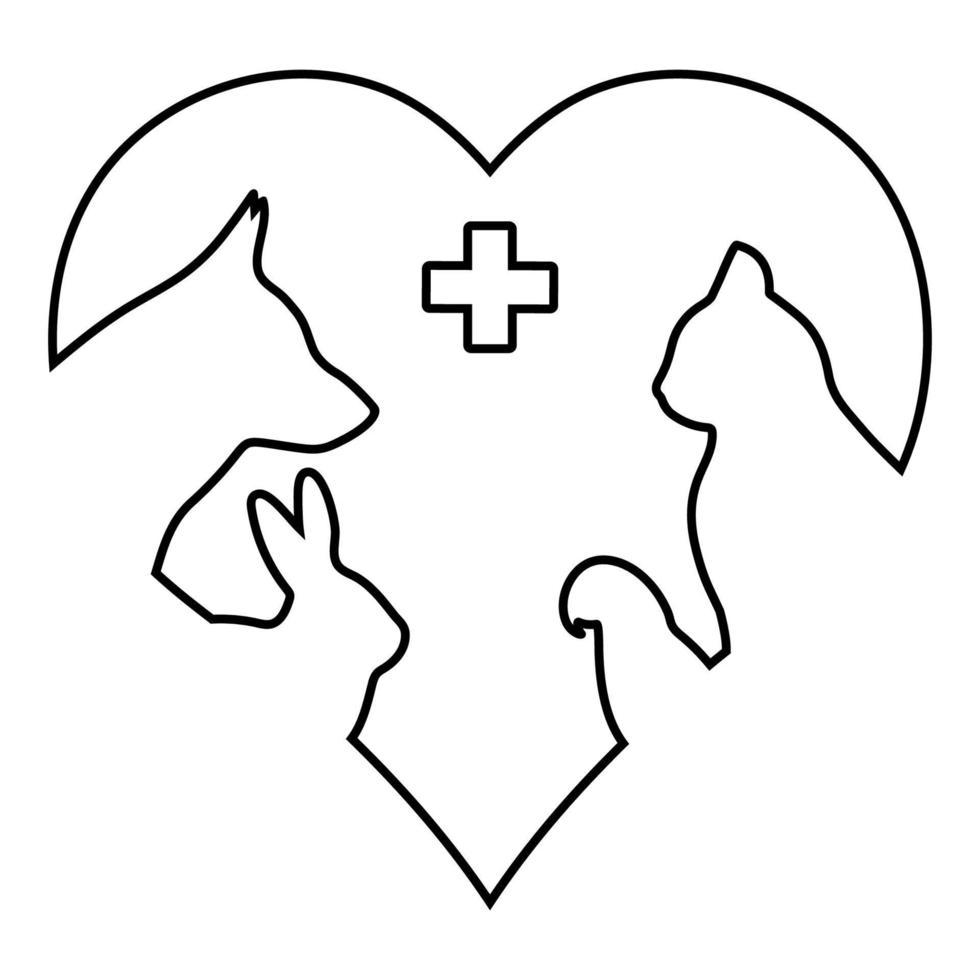 logo vétérinaire chien, chat, perroquet et lapin avec croix médicale vecteur